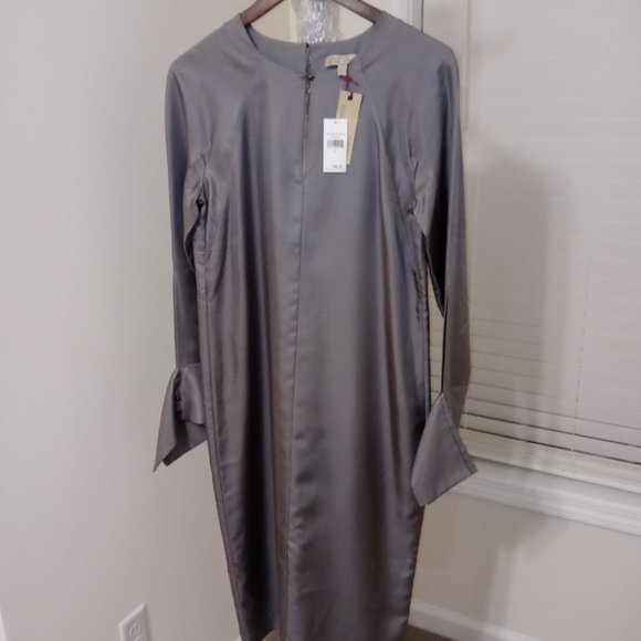 NWT BANANA REPUBLIC DRESS Elegant Unique Vintage Silk Gray - Picture 6 of 6